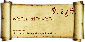 Váli Árpád névjegykártya